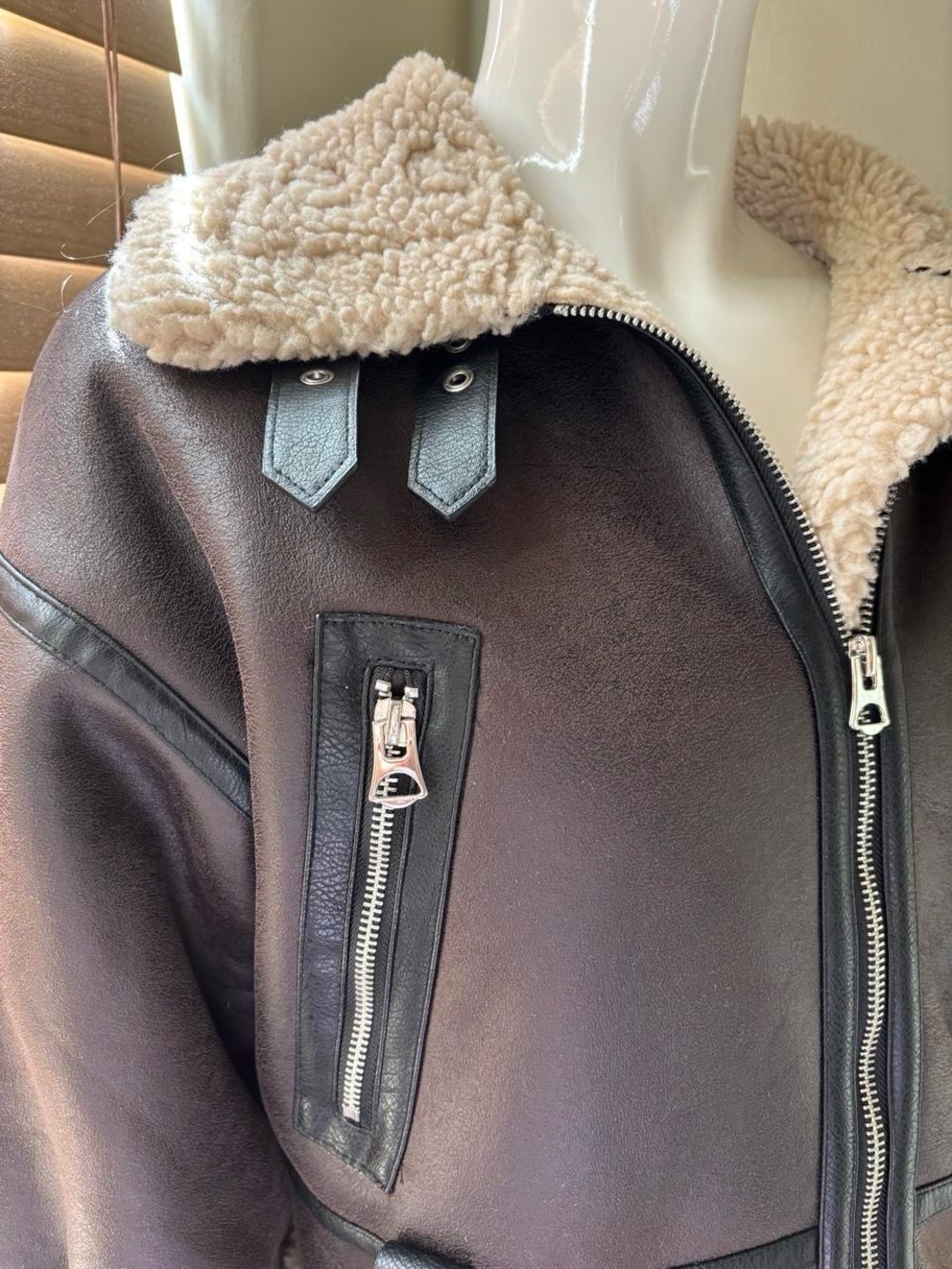 Zara Double-Faced Short Jacket, Dark Brown - Picture 5 of 8